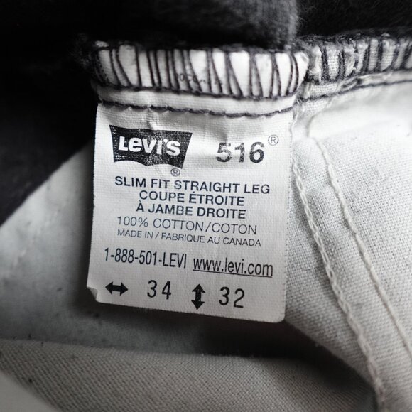Vintage Levi's 516 Slim Straight Jeans Mens 34x32 Black Denim Made in Canada 90s - Picture 3 of 11